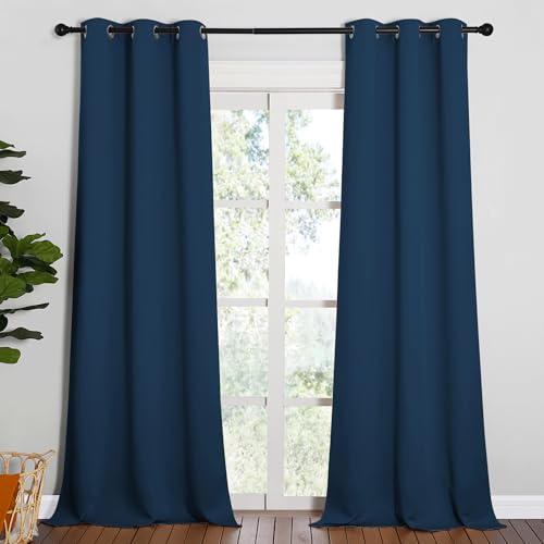 NICETOWN Moroccan Blue Patio Glass Door Blackout Curtains 1 Pair 42x90 in - Energy Saving & Noise Reducing