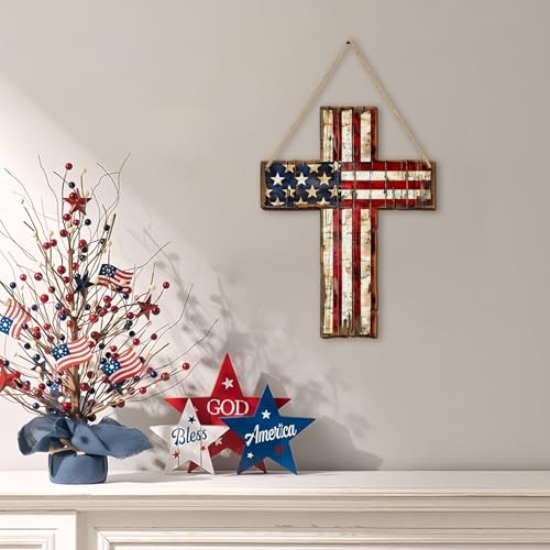 Patriotic Wooden Door Sign Independence Day Front Door Wreath
