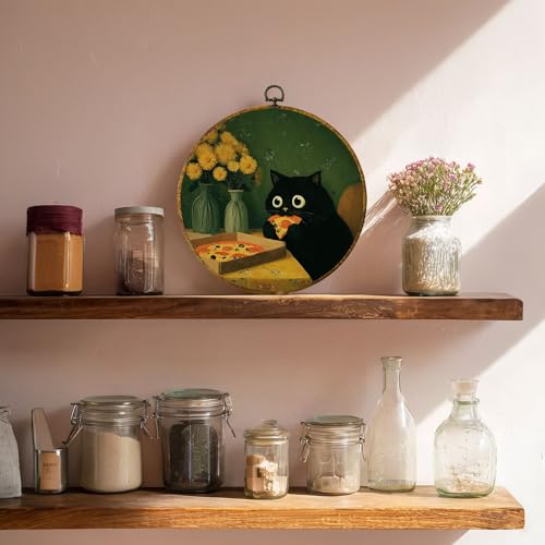 Pizza Cat Wall Art – Black Cat Canvas Print, 10x10 Framed Decor