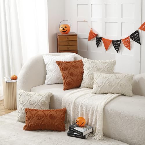 VAKADO Halloween Pumpkin Pillow Covers, 18x18 Cream Velvet Set of 2