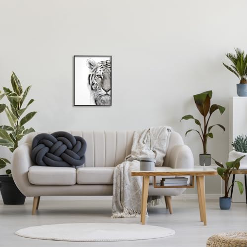 The Stupell Home Decor Collection Tiger Close Up Black and White Photography Framed Giclee Texturized Art, 16 x 20, Multi-Colored
