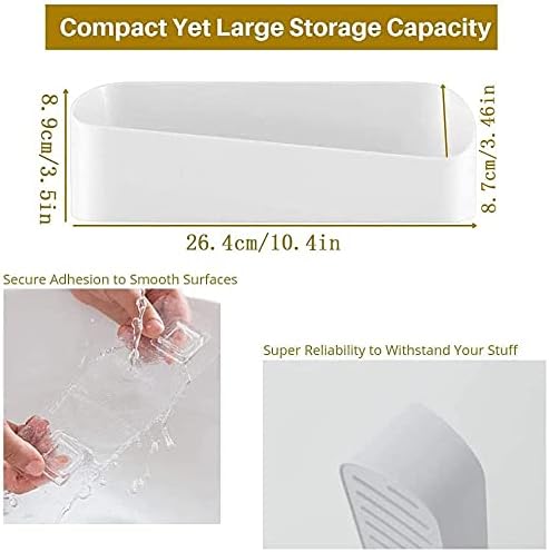 SUNFICON Wall Mounted Shower Caddy - No Drilling Bathroom Shelf Organizer with 2 Clear Adhesives | White