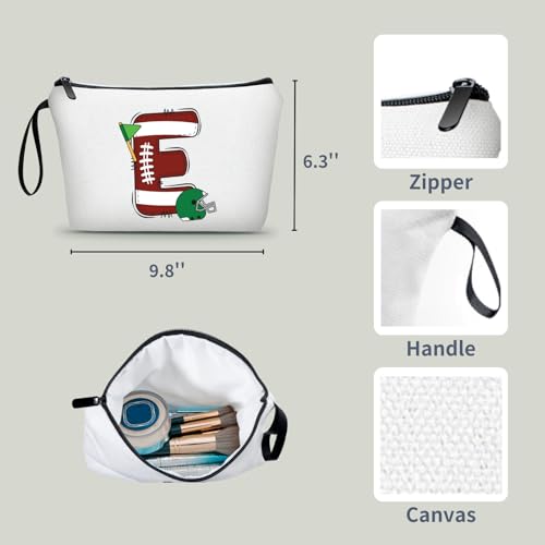 Flag Football Initial Cosmetic Pouch Travel Makeup Bag for Girls