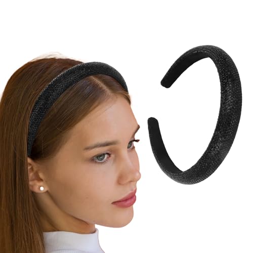 Black Rhinestone Headband for Women - Sparkly Beaded Hair Band
