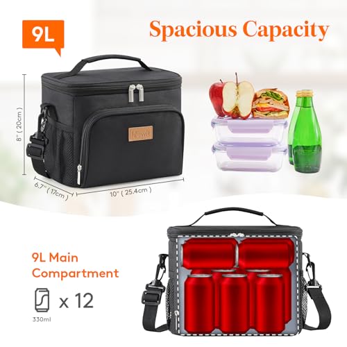 Lifewit Medium Insulated Lunch Bag, Portable Leakproof Cooler - Black