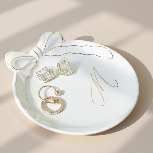 COLLECTIVE HOME Ceramic Jewelry Tray M with Bow & Artistic Letter Accents