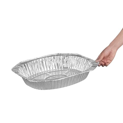 Foil Lux 17.6 x 14 x 3.1 Inch Oval Roasting Pans, 50 Oven-Ready Foil Pans - Freezable, Heavy-Duty, Aluminum Foil Disposable Baking Pans, For Cooking Turkey, Chicken, And More - Restaurantware