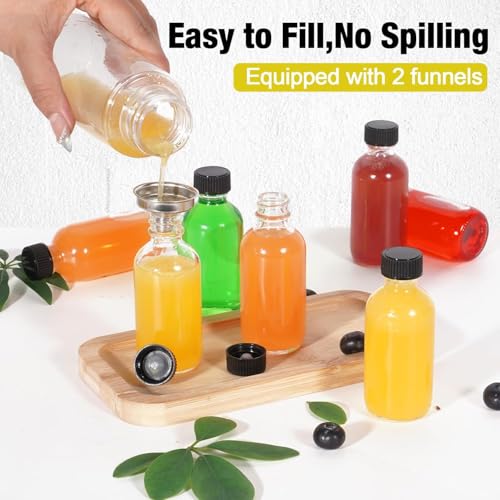12-Pack 2oz Transparent Glass Bottles with Lids - Leakproof