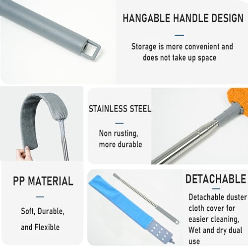 Retractable Gap Dust Cleaner with 100" Extendable Pole & 4 Cloths