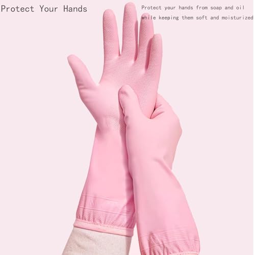 XAZISUYE Dishwashing Gloves - 3 Pairs, Medium, Pink Yellow Green