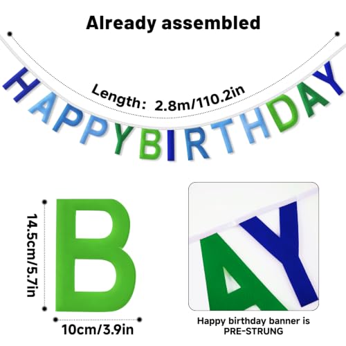 Happy Birthday Banner Pre-Strung Sign - Reusable Blue Green Decor