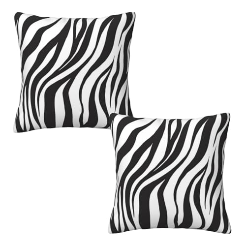 Zebra Print Pillow Covers 20x20 Inch Set of 2 - Black & White