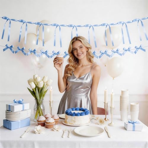 60PCS Blue Bow Decorations for Birthday & Baby Showers