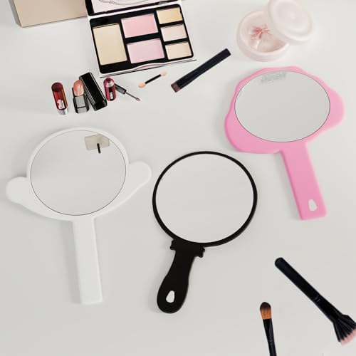 2 Pcs Handheld Makeup Mirrors Set with Handle Cute Cloud Square White