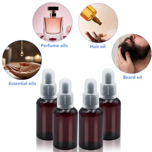 AskBed 4 Pack 2 Oz Amber Plastic Dropper Bottles with Funnels