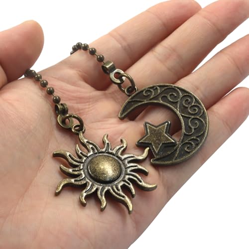 Cionyce 4 Pcs Ceiling Fan Pull Chain Set Copper Moon And Sun Extension