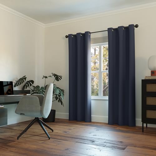 Sun Zero Easton Navy Blue Blackout Curtain Panel, 40" x 108" Energy Saving