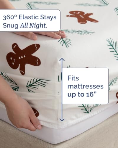 Christmas Flannel Bed Sheet Set Queen Size Gingerbread Pattern - Extra Soft Cotton