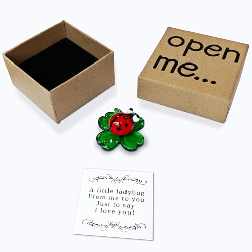 Laozai Hand-Blown Glass Ladybug on 4-Leaf Clover Figurine