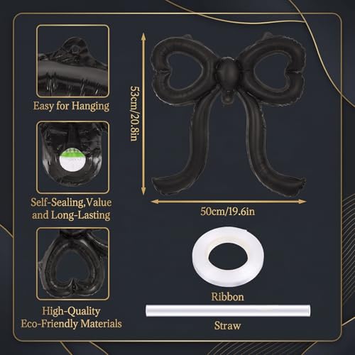 20-Inch Giant Matte Black Bow Balloons - 5 Pack for Parties