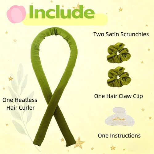 Serenade Textured Satin Heatless Hair Curler Set for Overnight Curls - Green