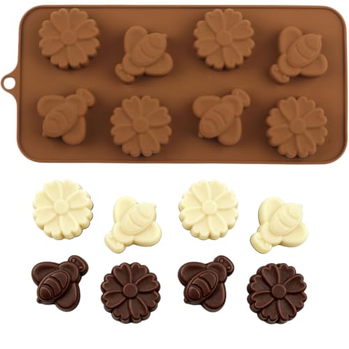 8 Cavity Bee Flower Silicone Chocolate Mold for Candy and Cake Decorating
