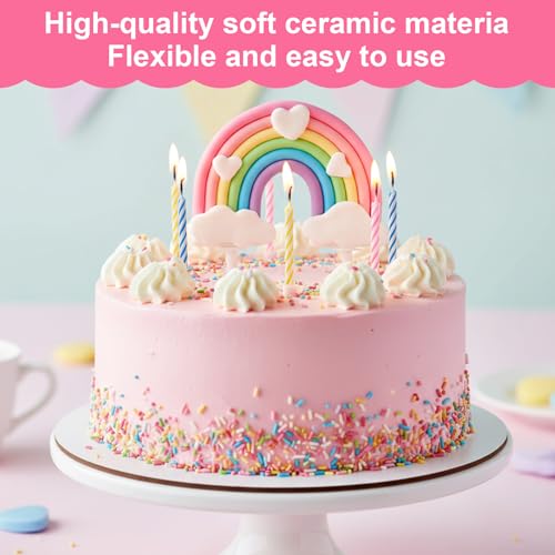 Pastel Rainbow Cake Topper for Birthday Parties - Soft Pottery Decoration