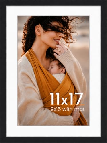 Olyarnek 11x17 Black Wall Photo Frame - Fits 9x15 with Mat or 11x17 Without - Eco-Friendly, HD Plexiglass Display