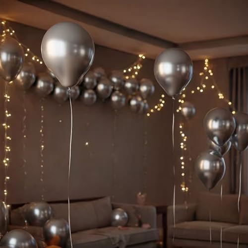 50pcs Silver 5-Inch Metallic Latex Balloons for Parties