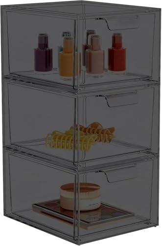 SpaceHacks 3-Pack Stackable Acrylic Makeup Organizer Drawers - Smoke Black