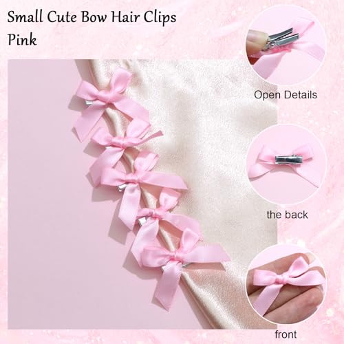 20 PCS Pink Satin Hair Bow Clips - Cute Mini Bowknot Barrettes for Women & Girls
