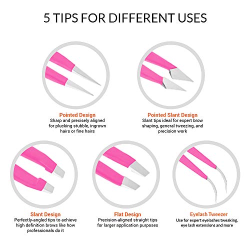 Alfaly 5-Piece Stainless Steel Professional Tweezer Set with Storage Case