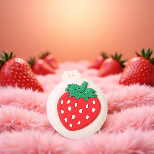 SelHeng Strawberry Travel Hair Brush, Folding Round Massage Brush with Mirror