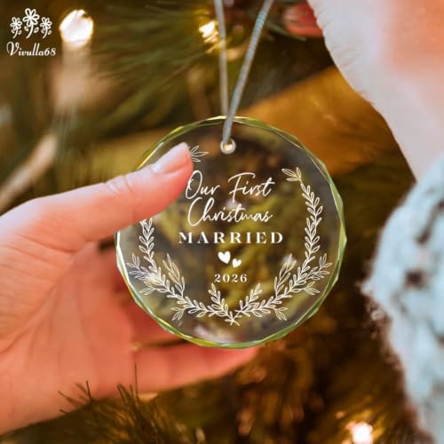 First Christmas Married Glass Ornament 2025 - Personalized Couple Keepsake