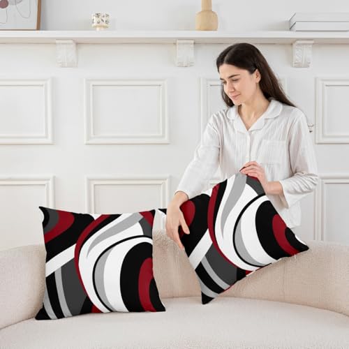 Modern Abstract Red Black White Pillow Covers - Set of 2, 16x16