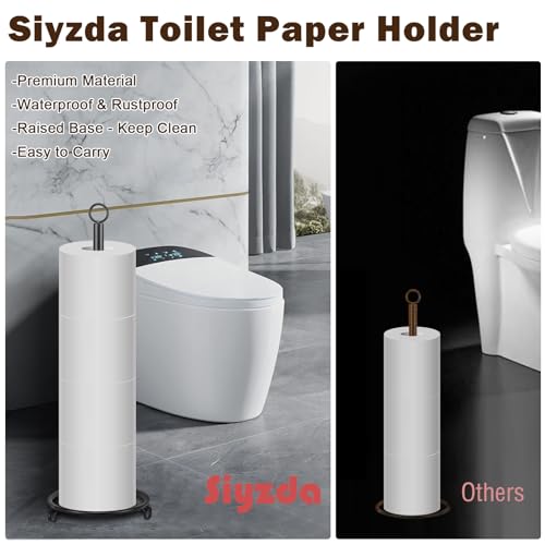 Siyzda Matte Black Toilet Paper Holder Stand - Rustproof Tissue Roll Organizer for Bathroom & Kitchen
