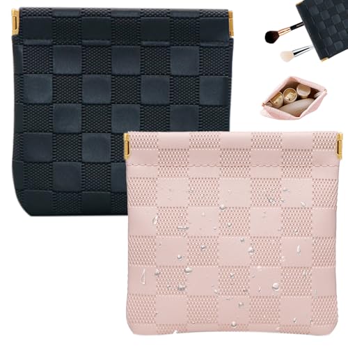Small Checkered Makeup Pouch 2-Piece Set Waterproof Travel Bag