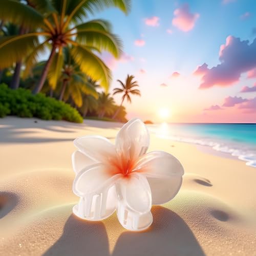 Myuiao White Plumeria Flower Hair Claw Clip - Hawaiian Hair Jaw Clip for Thin Hair