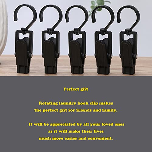 Heavy-Duty Rotating Laundry Hook Clips - 10 Pack Black Organizer