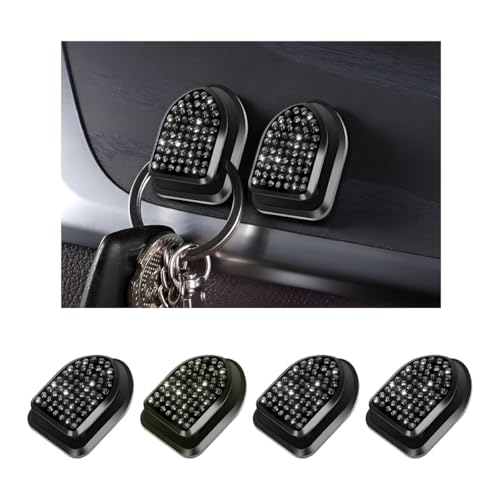 ZNDAW Black Rhinestone Car Mini Hooks - 4 PCS Adhesive Hangers for Storage