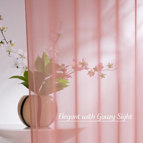 NICETOWN Coral Pink Sheer Curtains - 96 Inch Grommet Drapes, 2 Panels
