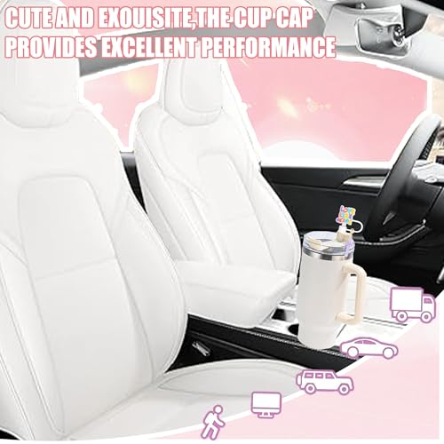 10mm Straw Toppers Set, Pink Jenus Faith Straw Covers Cap with Clip-on Cross Charms for 30oz 40 0z Stanley Tumblers, Cute and Bling Modern Simple Tips Stanley Accessories