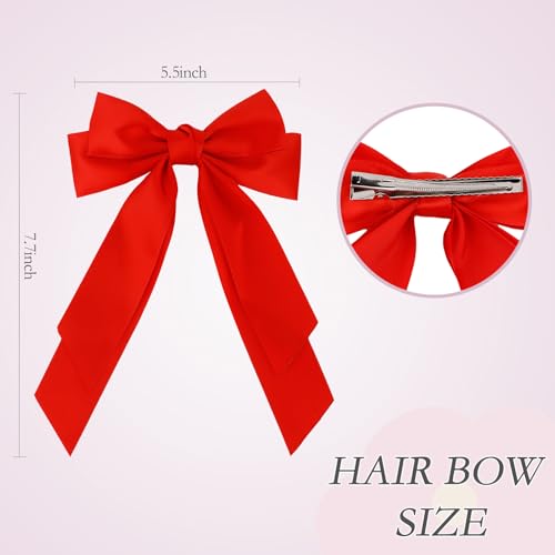 Ondder Big Satin Hair Bows with Long Tails - 2 Pcs Large Hair Clip Barrettes