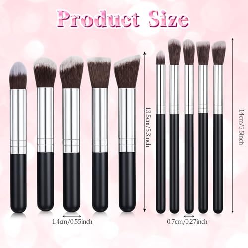 10-Piece Makeup Brush Set with Soft Synthetic Bristles and Wooden Handles