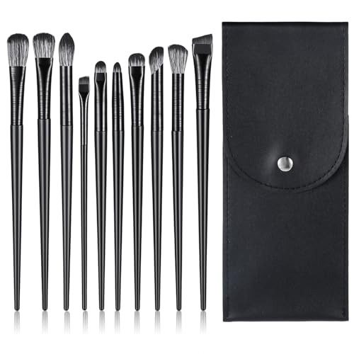10-Piece Eye Makeup Brush Set with Storage Pouch - Soft Synthetic Fiber