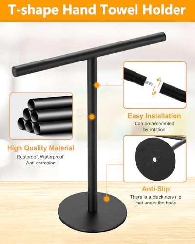 Matte Black T-Shape Hand Towel Holder Stand for Bathroom & Kitchen