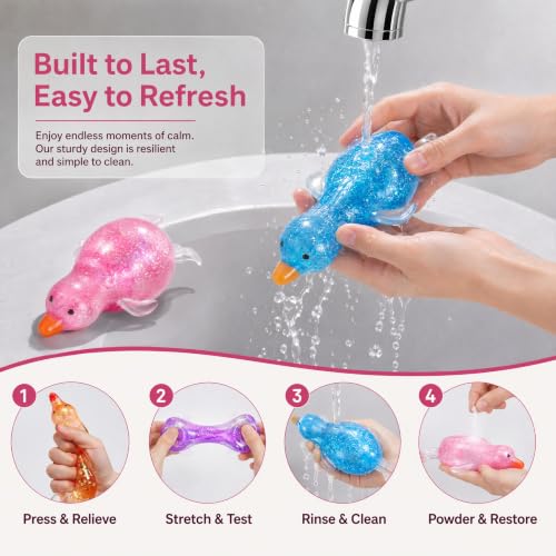 Blue Glitter Duck Stress Ball - Soft Fidget Vase Filler