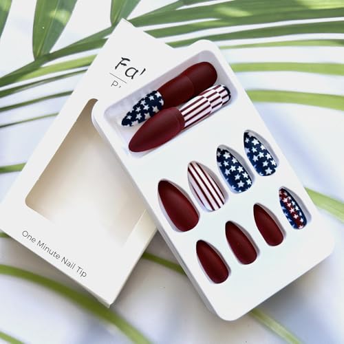 Independence Day Press on Nails Medium Almond Stars Stripes Acrylic