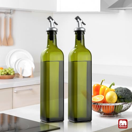 Gmisun 17oz Olive Oil Dispenser Bottle, Green Glass Cruet with Flip Spout