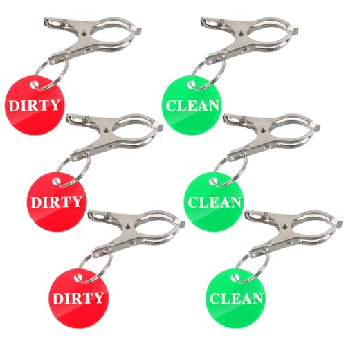 6-Pack Clean Dirty Laundry Basket Signs, Stainless Steel Indicator Clips